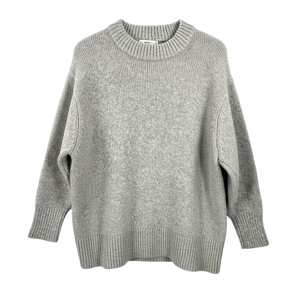 Zara Knit Sweater sz S Grey Oversized‎ Wool Mohair Blend money preppy